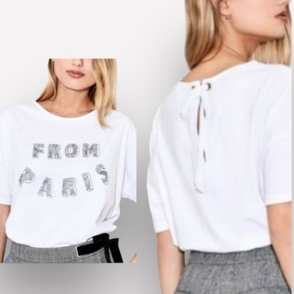 🍕🪻Suncoo From Paris Marisa t-shirt sparkly tie back white silver CLOSEOUT